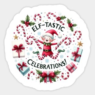 Christmas Elf Candy Cane Peppermint Holly Holiday Sticker